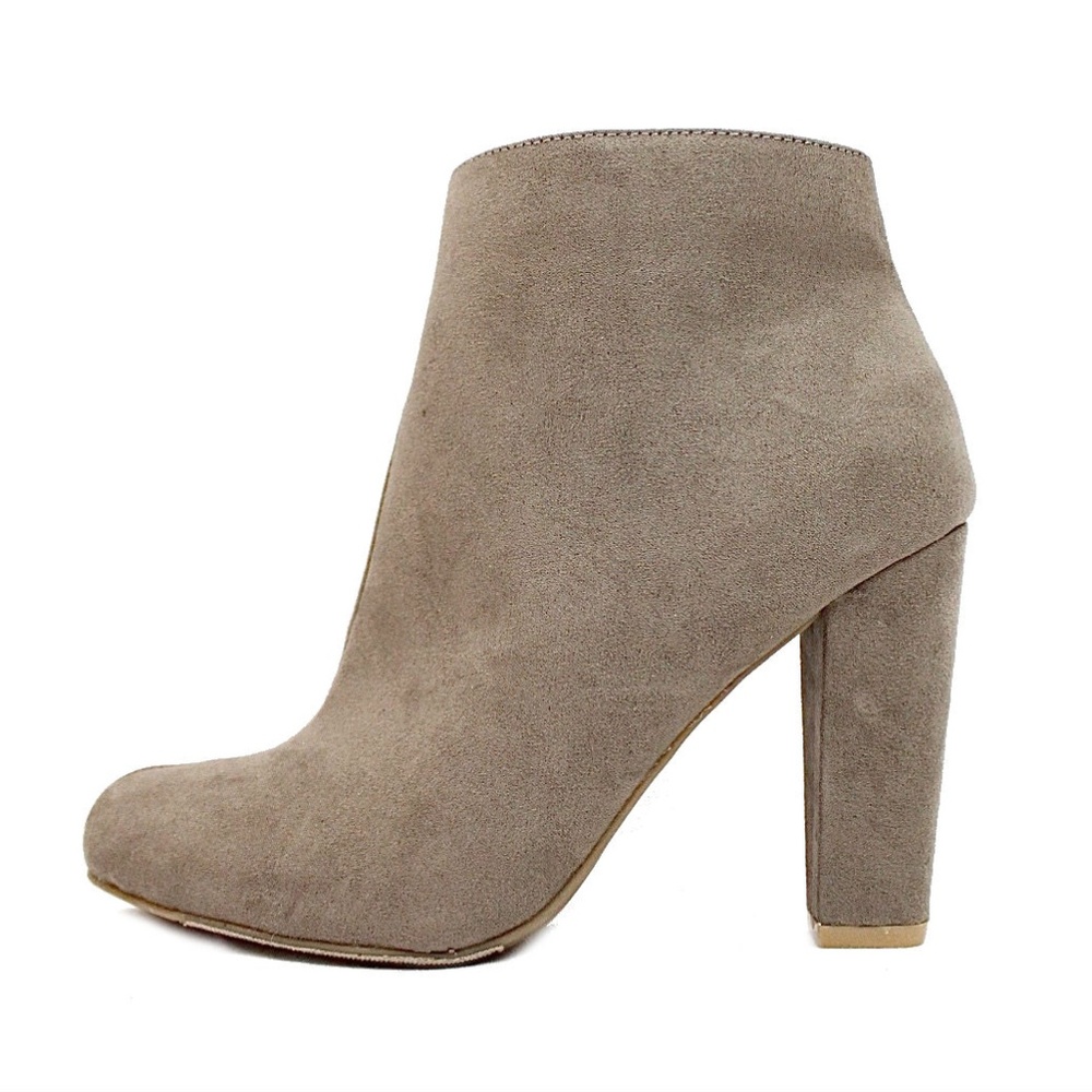 Taupe Round Toe Chunky Dress High Heel Bootie